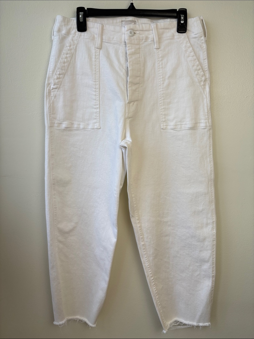 Mother Patch Pocket Private Ankle Fray White Jeans - Size 29
